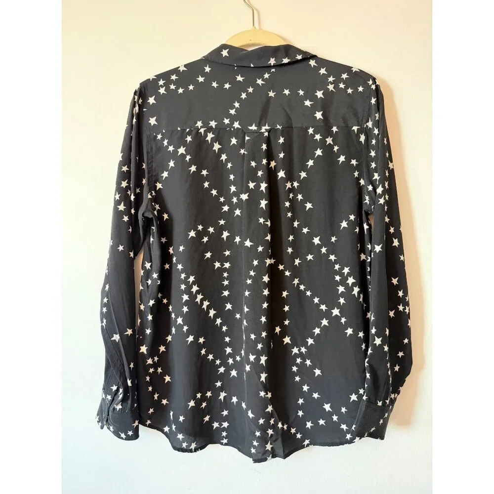 Rails Kate Black Star Chain Button-Down Shirt 100% Silk Size M